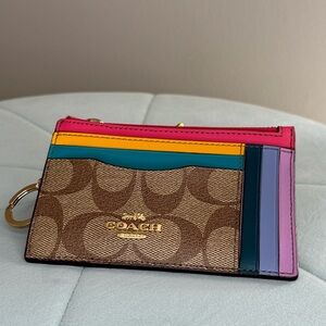 Coach XL Mini Skinny ID Case in Rainbow in signature Canvas, NEW
